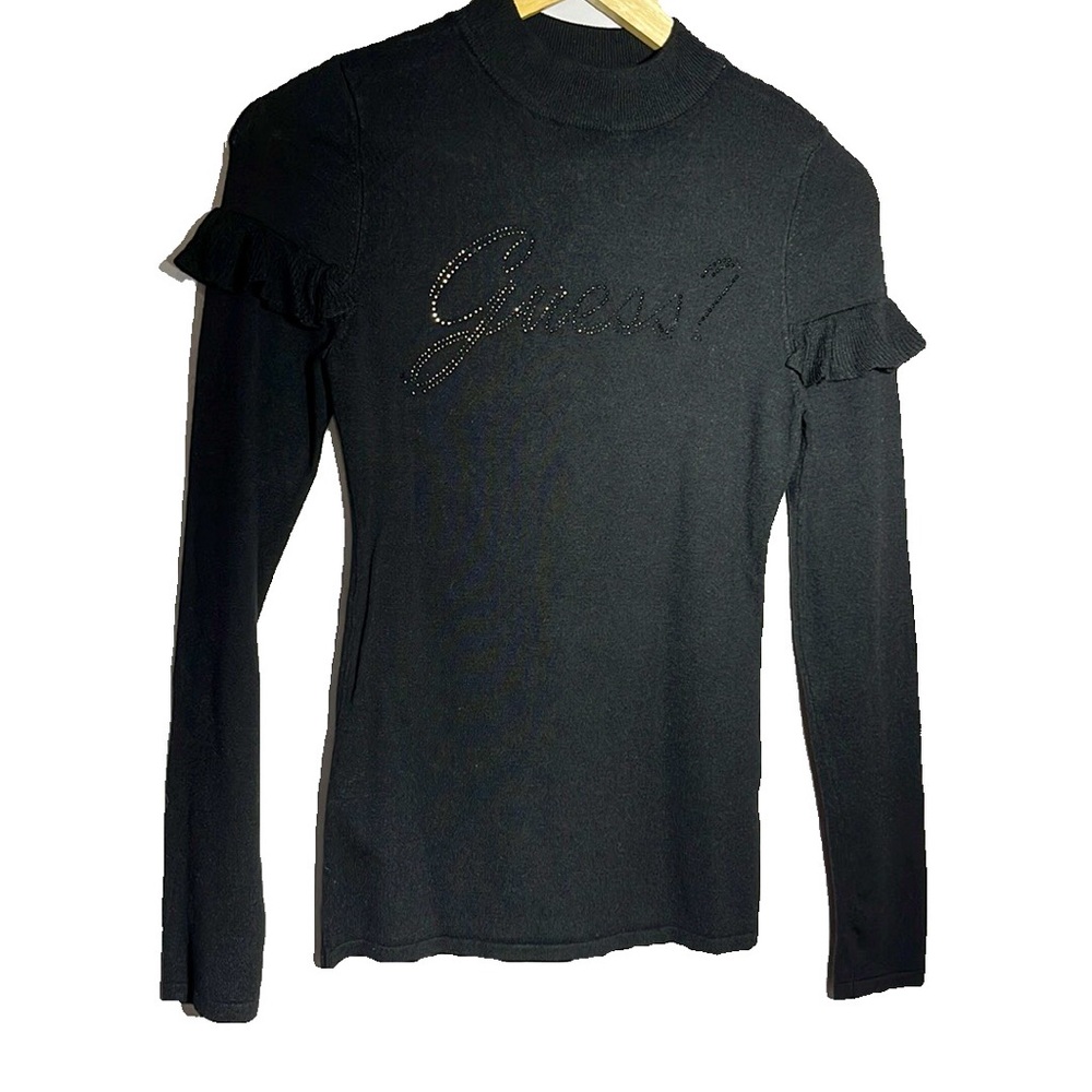 Guess Women’s Black Sweater Top Ruffle Sleeve Size M/M